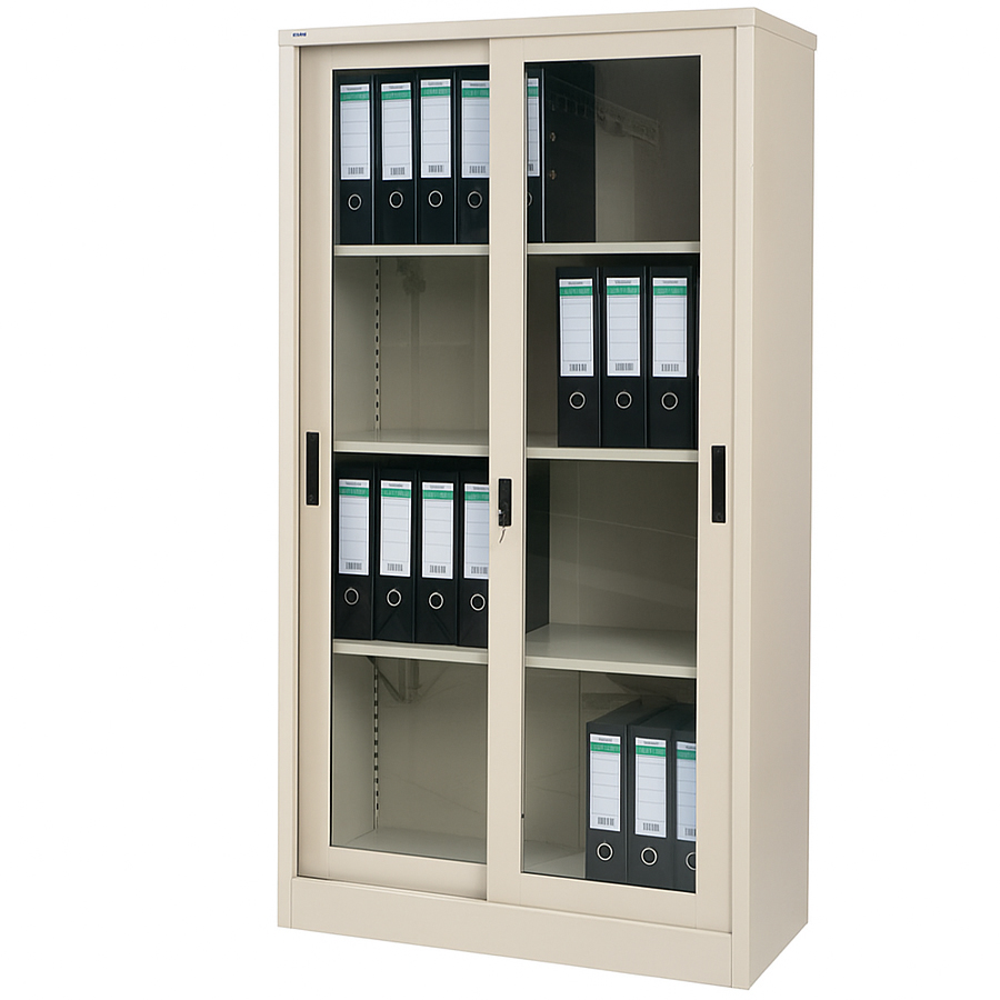 Tall Metal Cabinet with Glass Sliding Doors #5